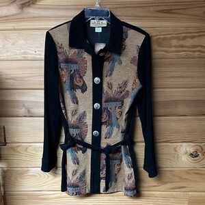 New Frontier VINTAGE Women's Stylish Black and Tan Button-Up Jacket Size S